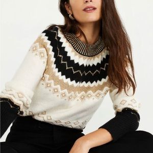 Ann Taylor Gold Fair Isle Sweater